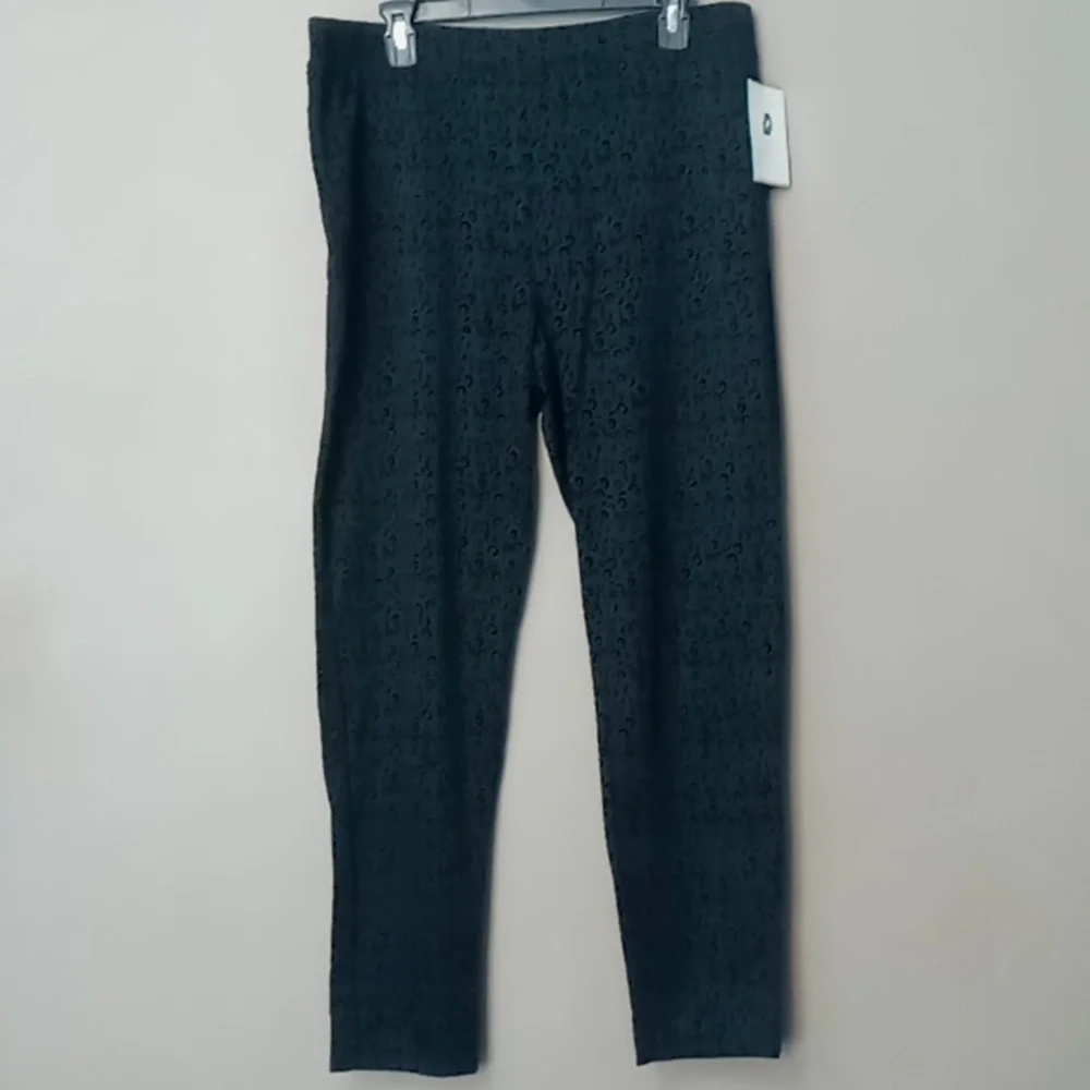 Vintage Jaclyn Smith Black Pull on Pants w Animal Print Textured Spots XL NWT - Picture 1 of 6